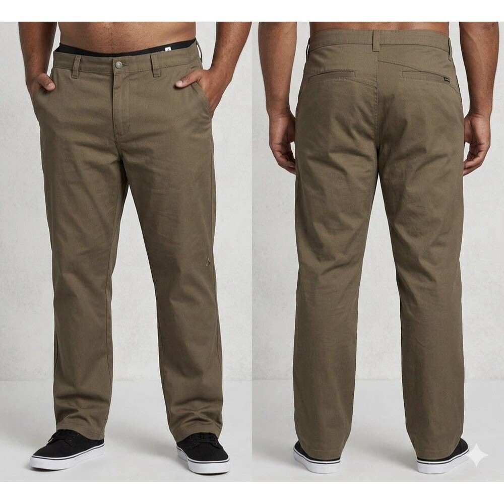 Volcom Mens 42 NWT Monty Pant Chino Flat Front Skateboard Casual Brown Tan New